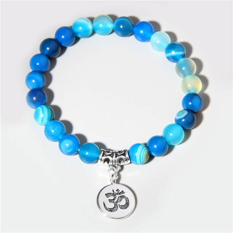 Handmade Natural Stone Lotus Ohm Buddha Beads Bracelet
