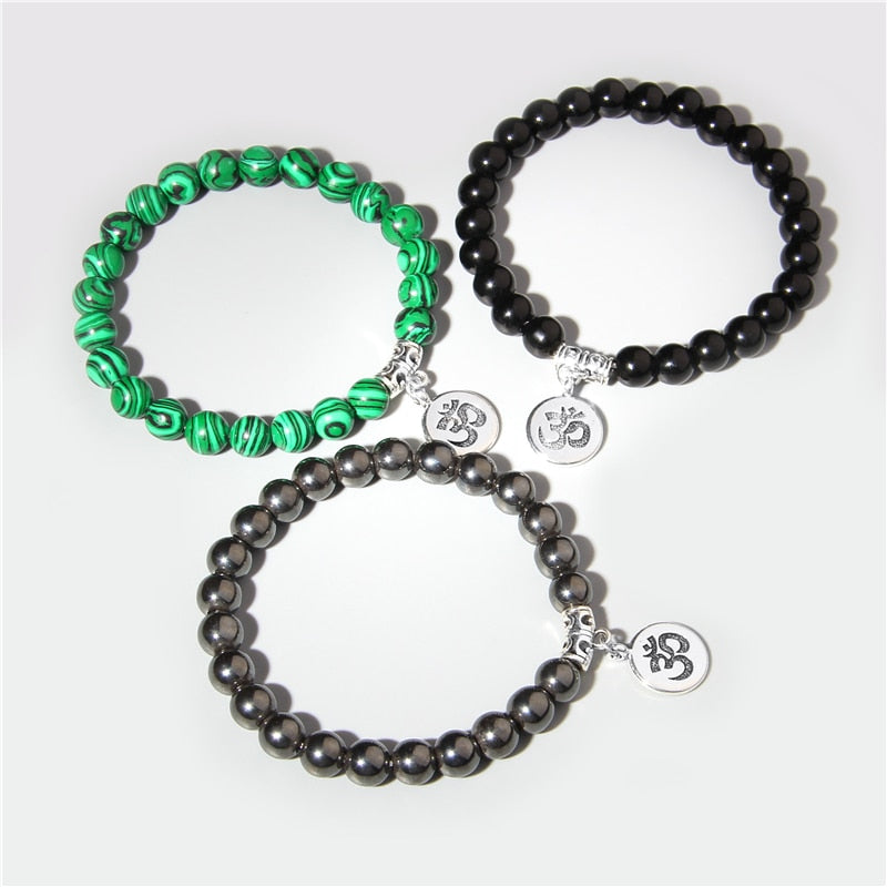 Handmade Natural Stone Lotus Ohm Buddha Beads Bracelet