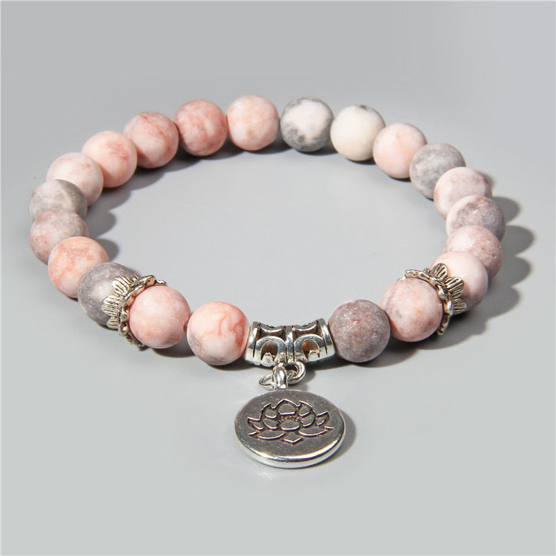 Handmade Natural Stone Lotus Ohm Buddha Beads Bracelet