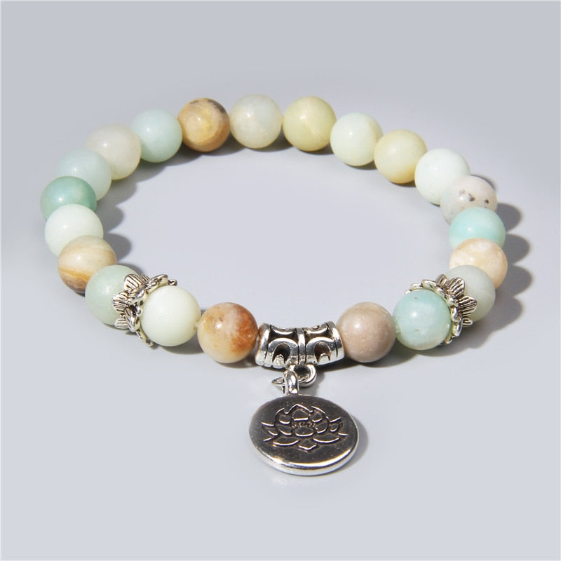 Handmade Natural Stone Lotus Ohm Buddha Beads Bracelet