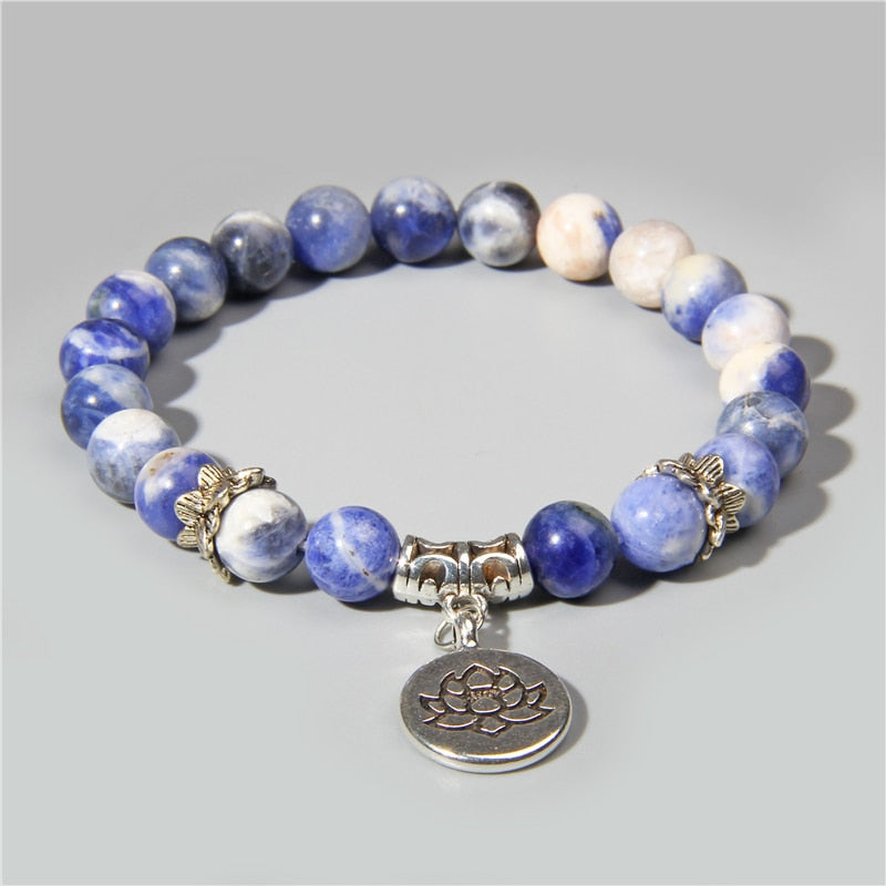 Handmade Natural Stone Lotus Ohm Buddha Beads Bracelet