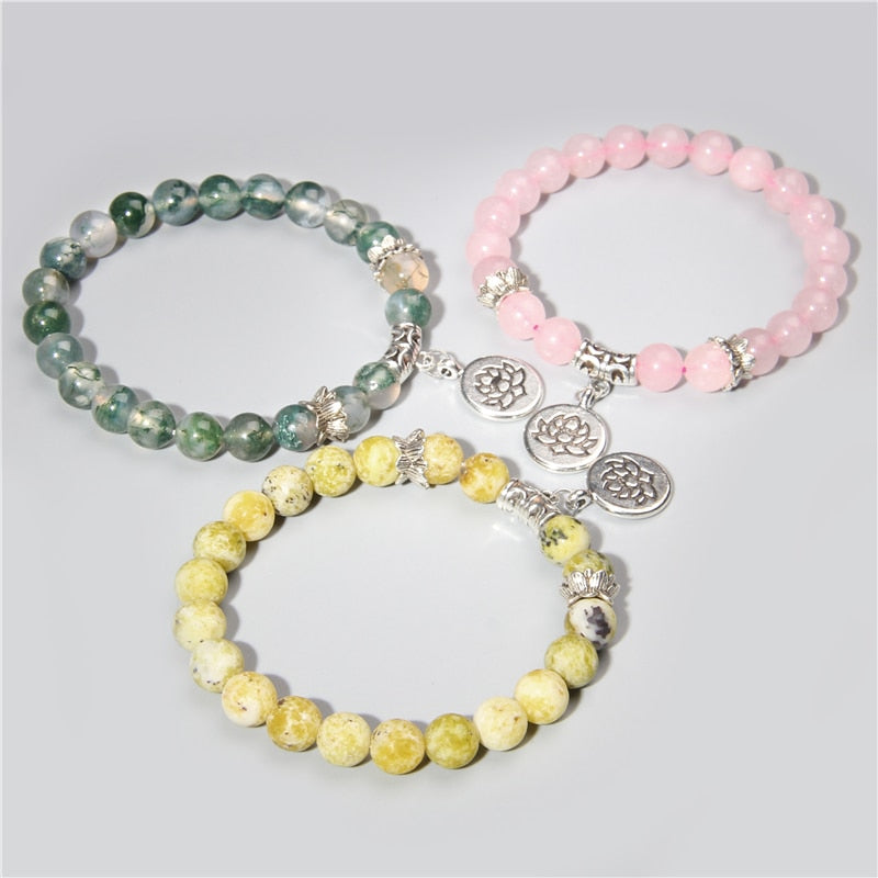 Handmade Natural Stone Lotus Ohm Buddha Beads Bracelet