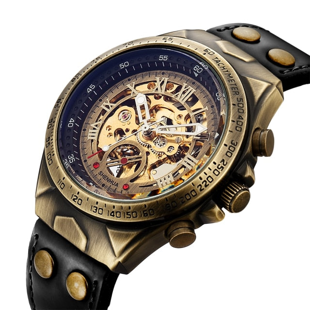 Retro Automatic Mechanical Watch -Skeleton Steampunk Genuine Leather Band