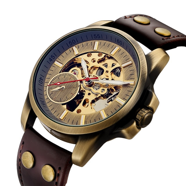 Retro Automatic Mechanical Watch -Skeleton Steampunk Genuine Leather Band