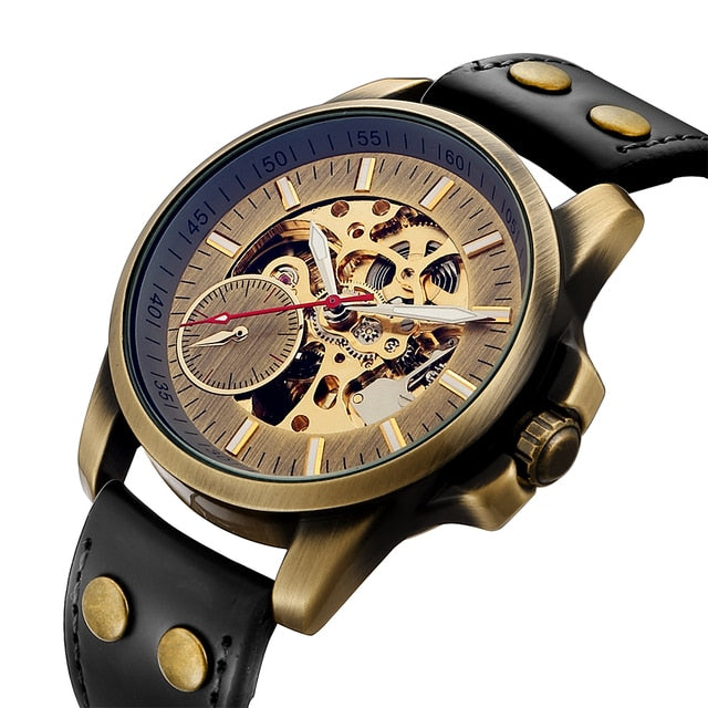 Retro Automatic Mechanical Watch -Skeleton Steampunk Genuine Leather Band