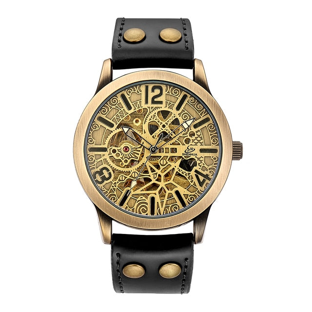 Retro Automatic Mechanical Watch -Skeleton Steampunk Genuine Leather Band
