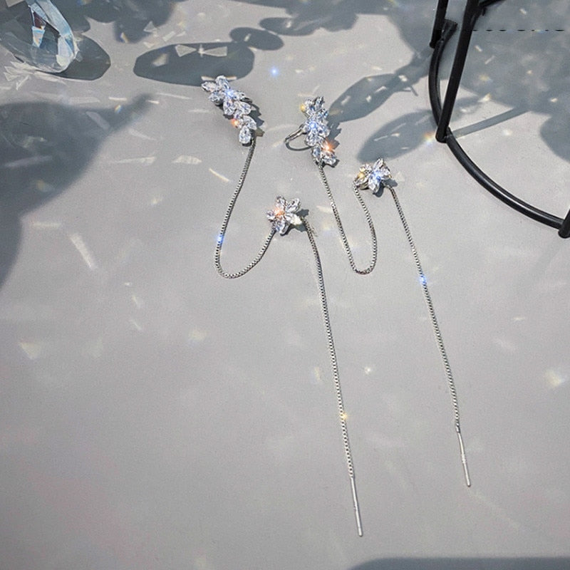 Crystal Trendy Water Flower Tassel Earbone Clip  Ins Earrings