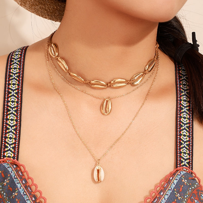 Bohemian Summer Shell Pendant Necklace