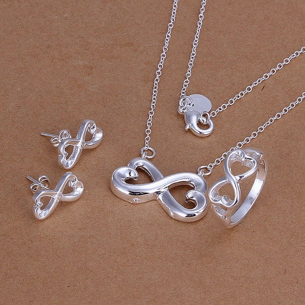 creative ring necklace stud earrings fashion Silver color jewelry set
