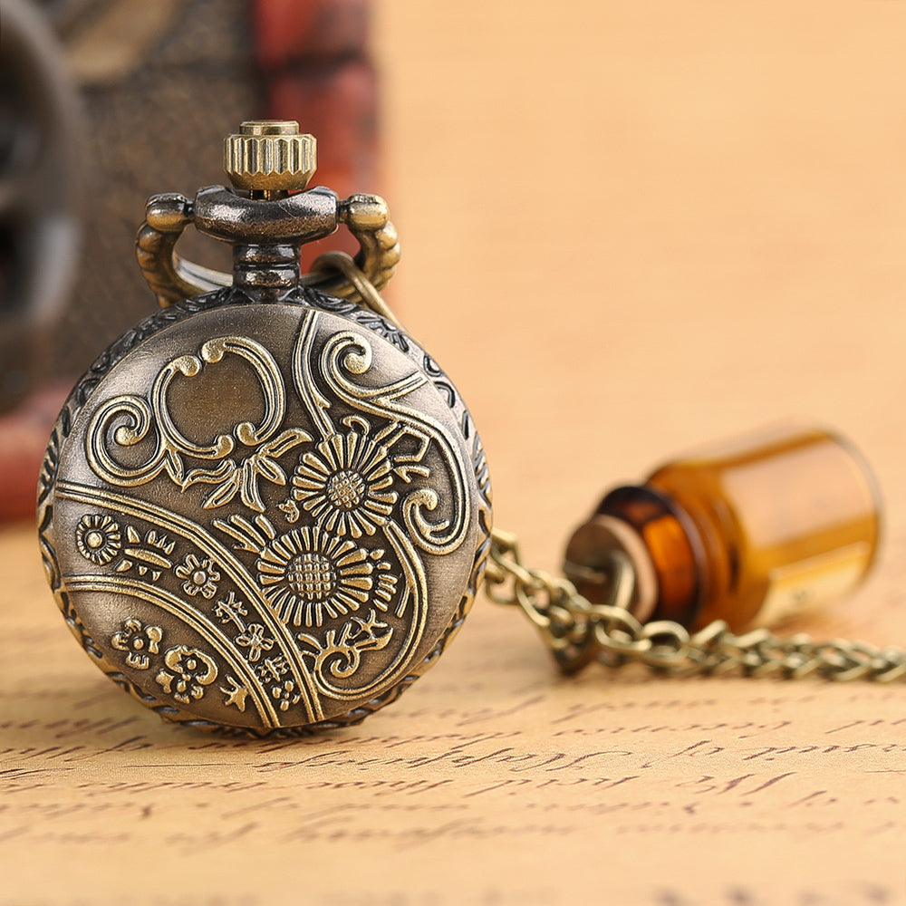 Small Pocket Watch Alice in Wonderland Drink Me Necklace Pendant
