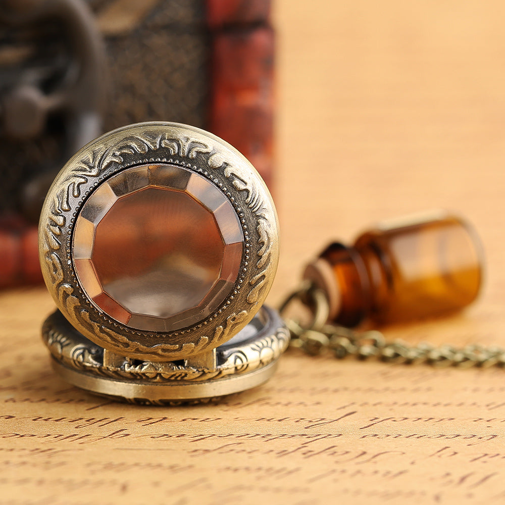 Small Pocket Watch Alice in Wonderland Drink Me Necklace Pendant
