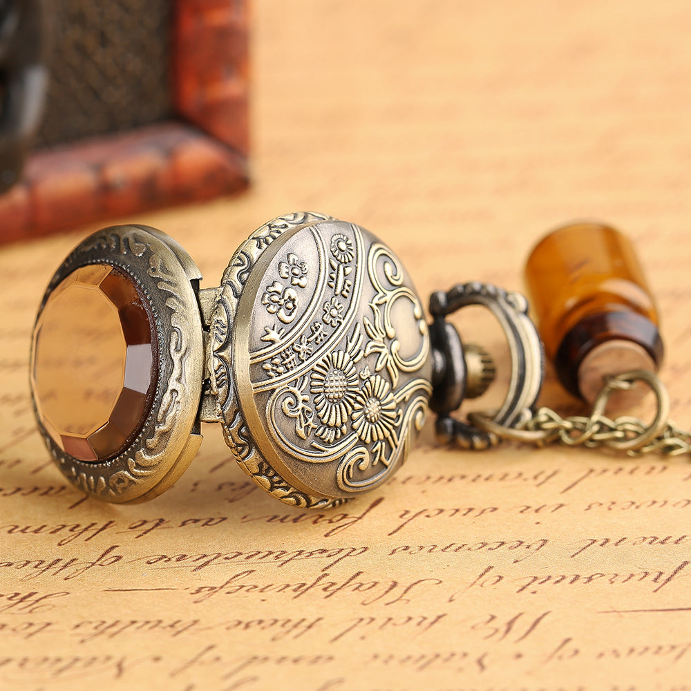 Small Pocket Watch Alice in Wonderland Drink Me Necklace Pendant