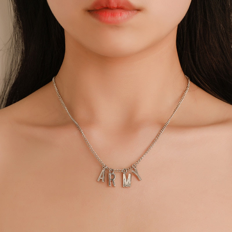 Fashion Simple Alloy Letters Army Clavicle Chain Necklace