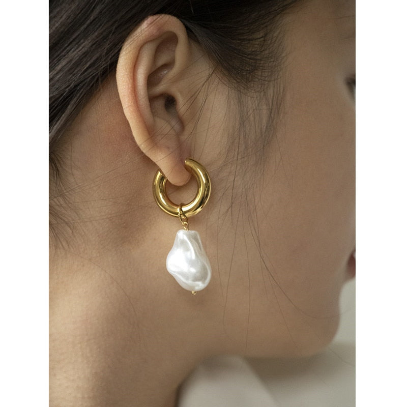 Circle Earrings New Vintage High Imitation Baroque Pearl Earrings
