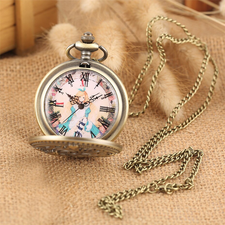 Theme Quartz Pocket Lovely Princess Roman Numerals Display Round Dial