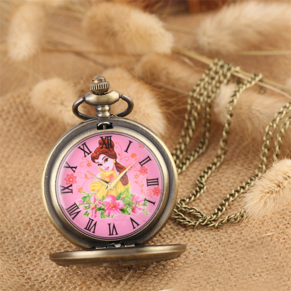 Theme Quartz Pocket Lovely Princess Roman Numerals Display Round Dial