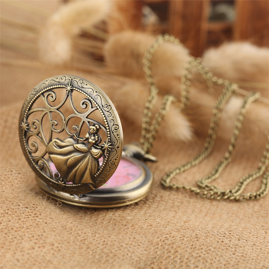 Theme Quartz Pocket Lovely Princess Roman Numerals Display Round Dial