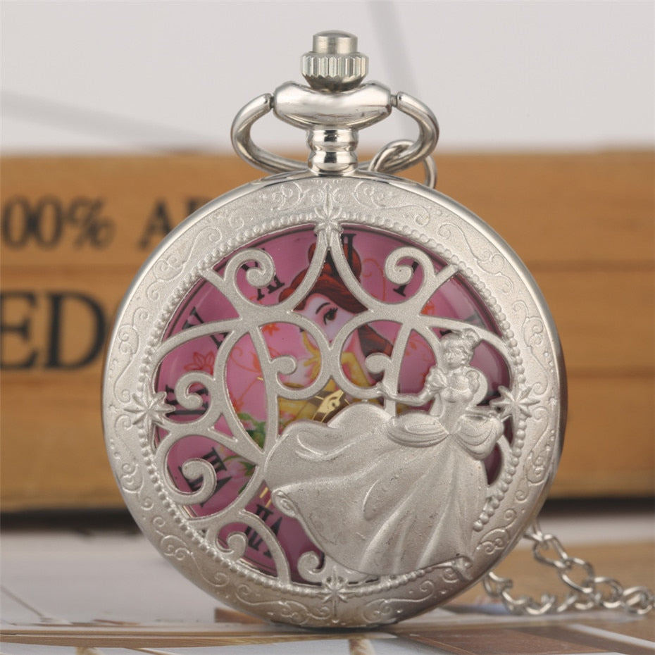 Theme Quartz Pocket Lovely Princess Roman Numerals Display Round Dial