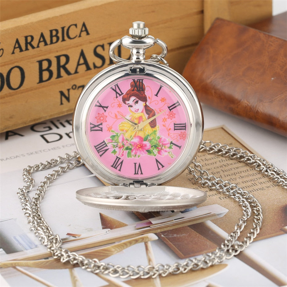 Theme Quartz Pocket Lovely Princess Roman Numerals Display Round Dial