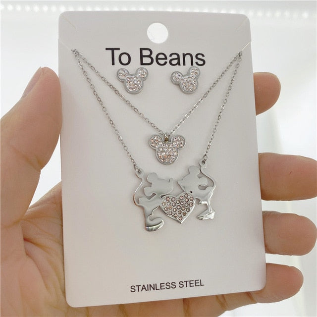 Cartoon Kawaii Mouse Pendant Necklace set