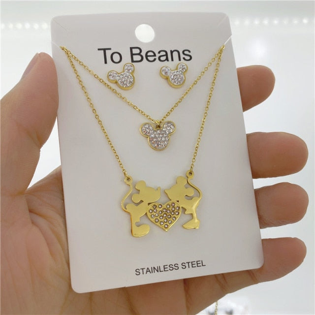 Cartoon Kawaii Mouse Pendant Necklace set