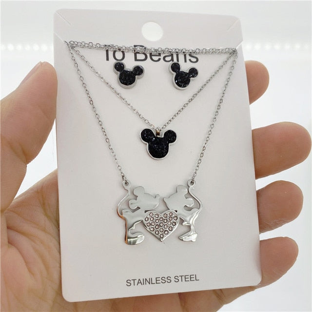Cartoon Kawaii Mouse Pendant Necklace set