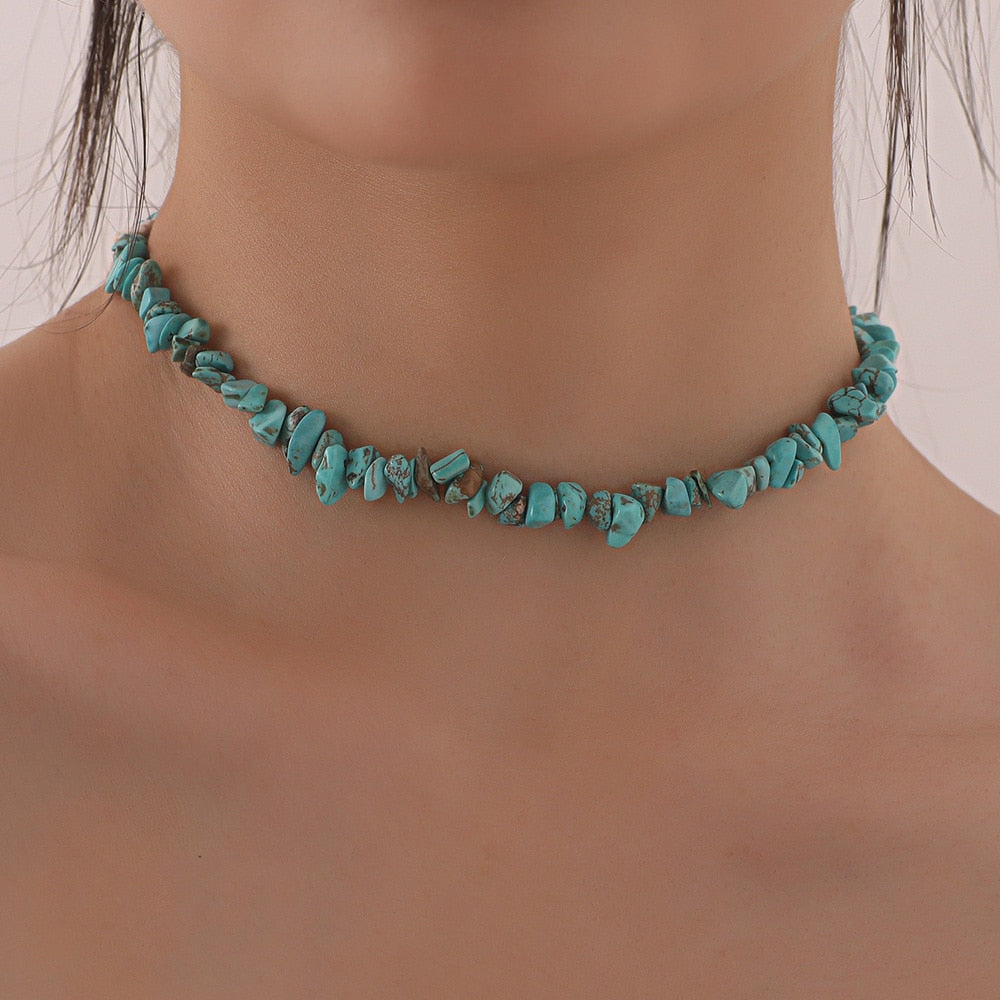 Bohemian Natural Stone Bead Choker Necklace