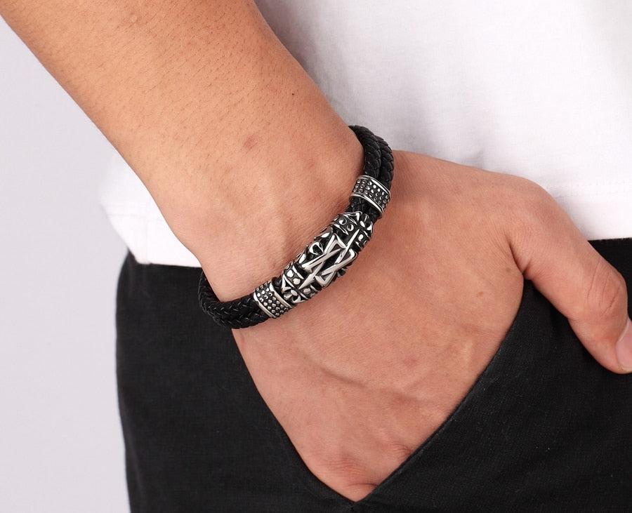 Punk Style Ancient Architecture Totem  Leather Bracelet