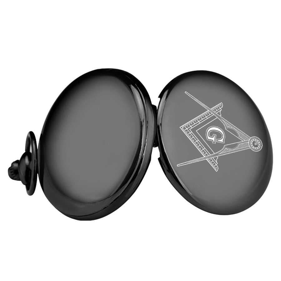 Custom Masonic Freemasonry Chrome   Retro Black Quartz Pocket Watch
