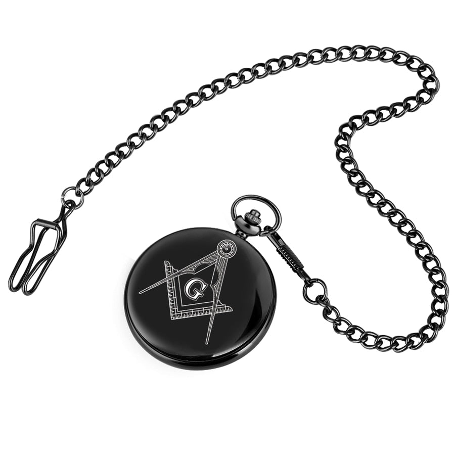Custom Masonic Freemasonry Chrome   Retro Black Quartz Pocket Watch