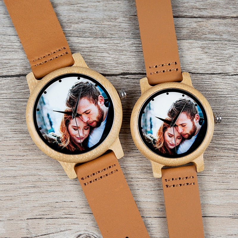 Personality Lovers Watches UV Printing Photos Customers Bamboo Watch
