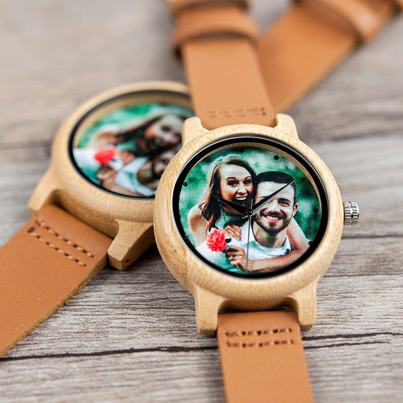 Personality Lovers Watches UV Printing Photos Customers Bamboo Watch