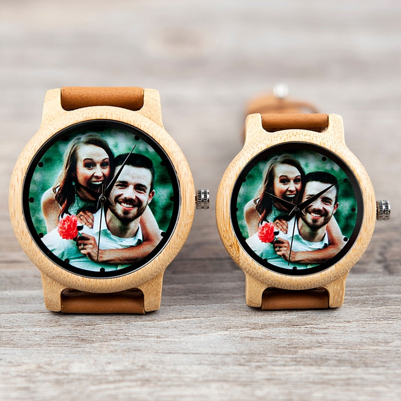 Personality Lovers Watches UV Printing Photos Customers Bamboo Watch