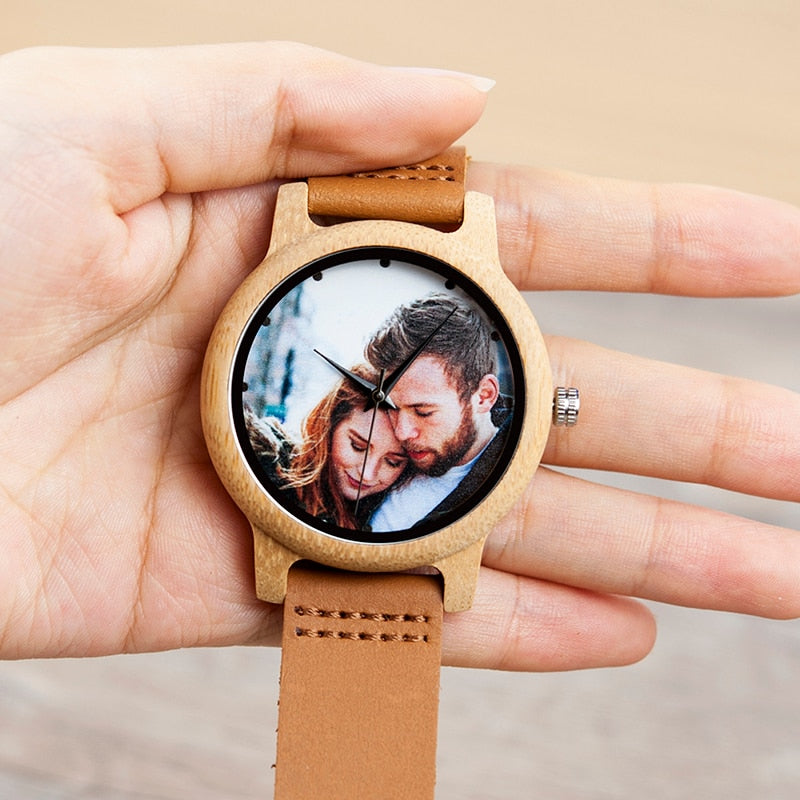 Personality Lovers Watches UV Printing Photos Customers Bamboo Watch