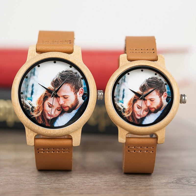 Personality Lovers Watches UV Printing Photos Customers Bamboo Watch