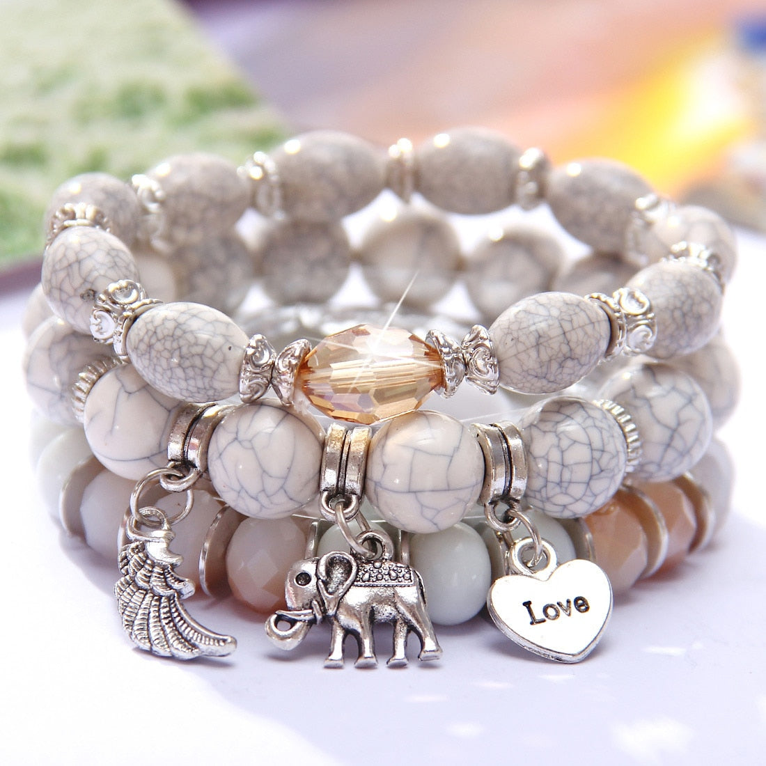 Fashion Boho Bracelets & Bangles Women Stone Beaded Bracelet Set