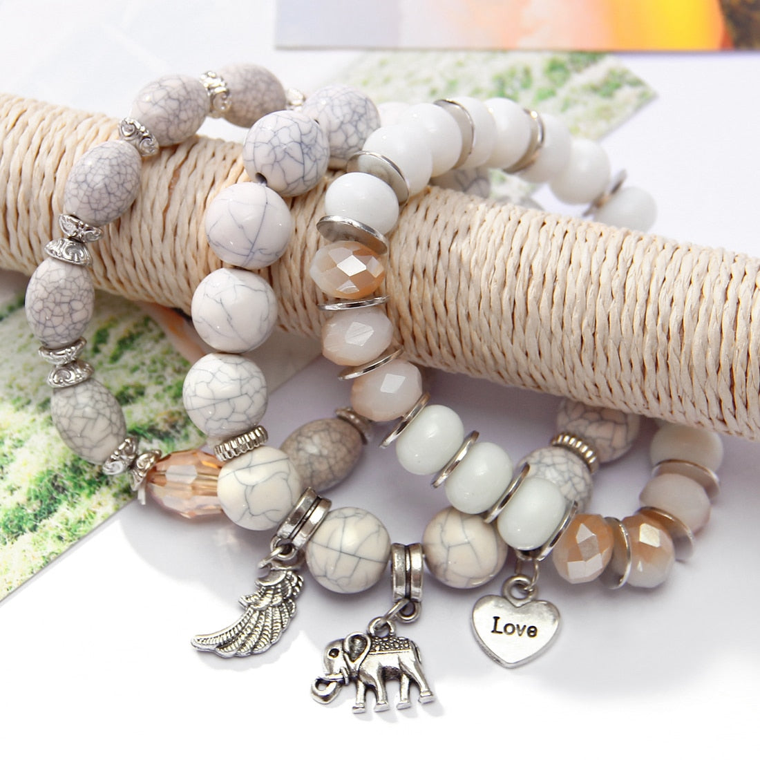 Fashion Boho Bracelets & Bangles Women Stone Beaded Bracelet Set