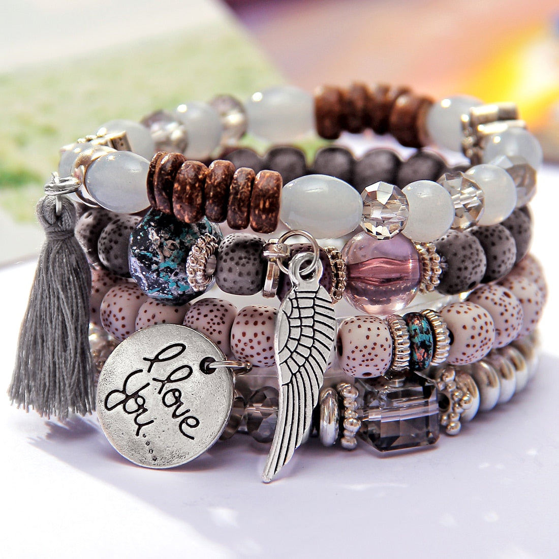 Fashion Boho Bracelets & Bangles Women Stone Beaded Bracelet Set