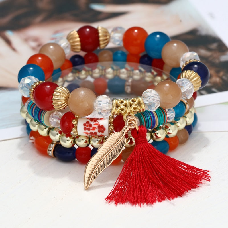 Fashion Boho Bracelets & Bangles Women Stone Beaded Bracelet Set