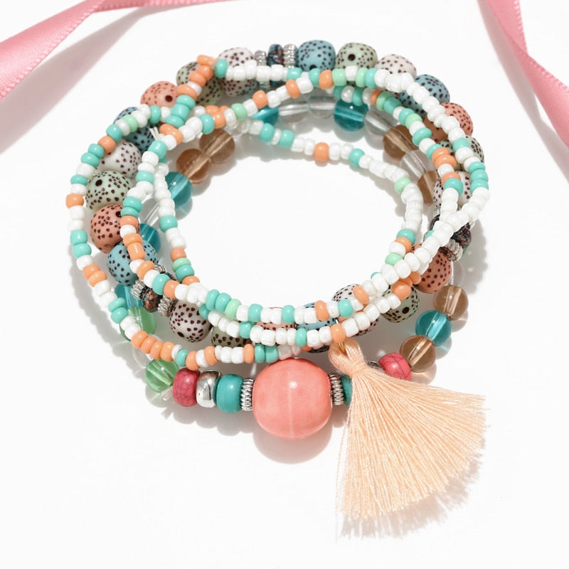 Fashion Boho Bracelets & Bangles Women Stone Beaded Bracelet Set
