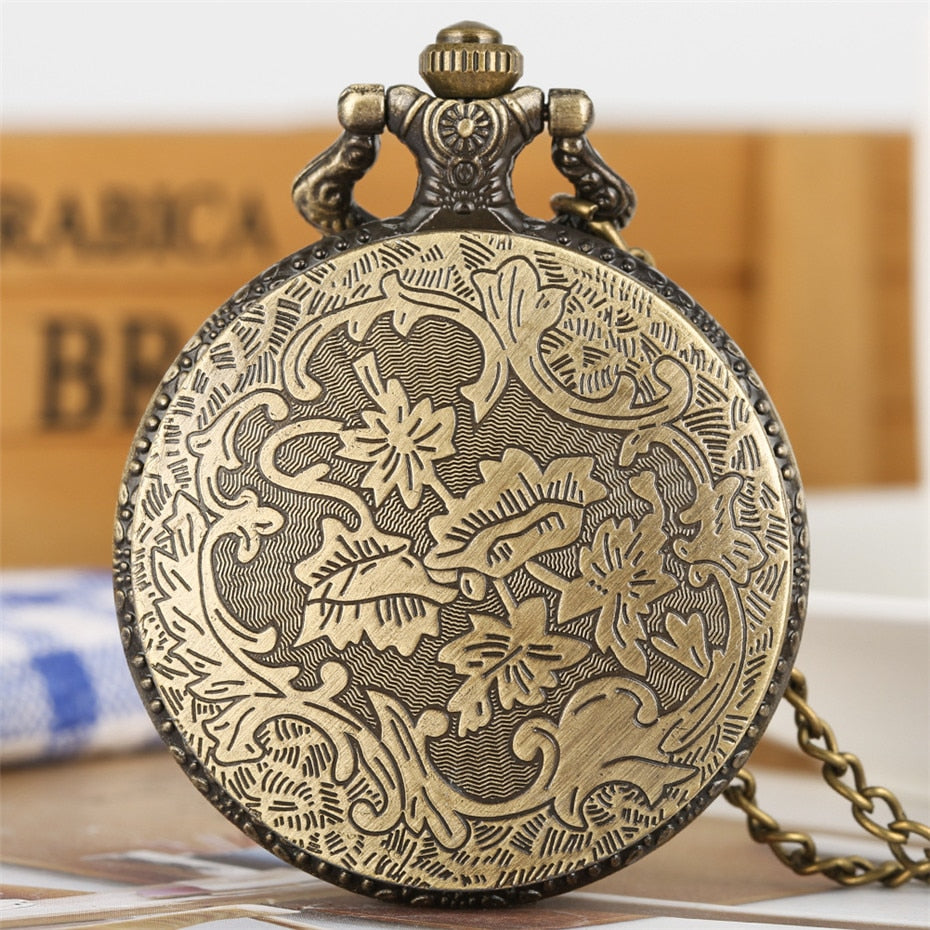 Quartz Pocket Watch Roman Numbers Display Bronze Retro Necklace Watch
