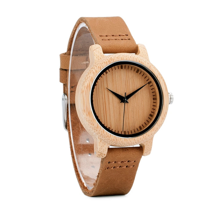 Ladies Casual Quartz Watches Natural Bamboo Wristwatch