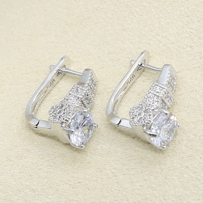 Geometric White Zircon Silver 925 Wedding Jewelry Set