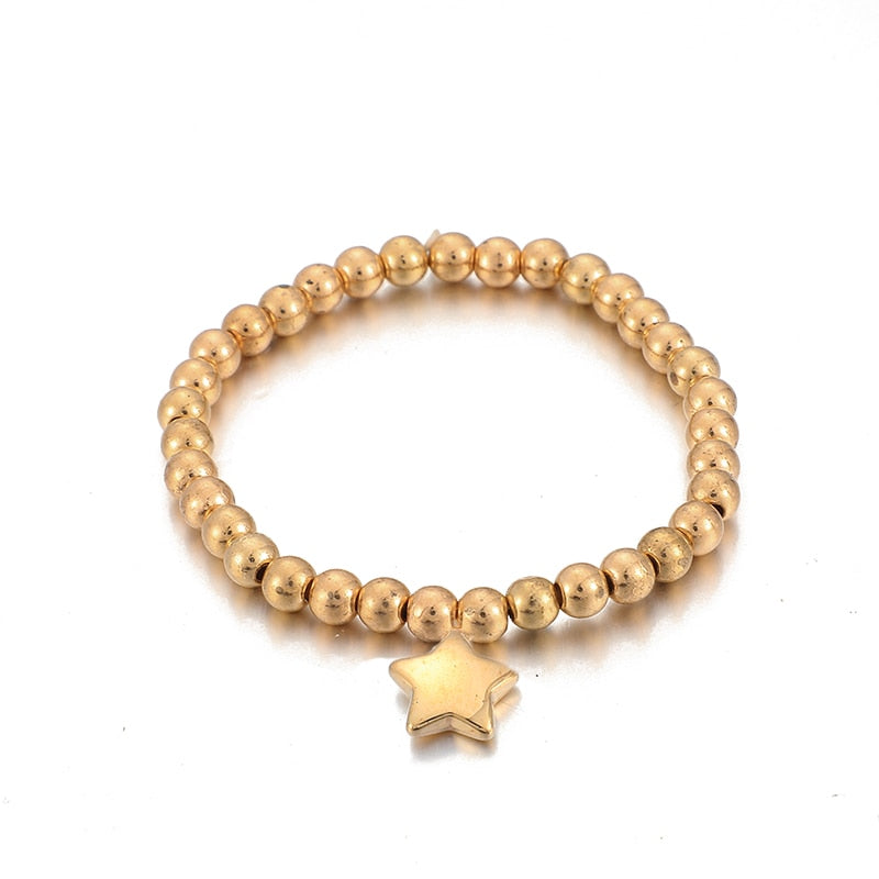 Fashion Gold Color Beads Pearl Star Multilayer Beaded Bracelets Set