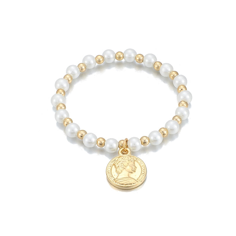Fashion Gold Color Beads Pearl Star Multilayer Beaded Bracelets Set