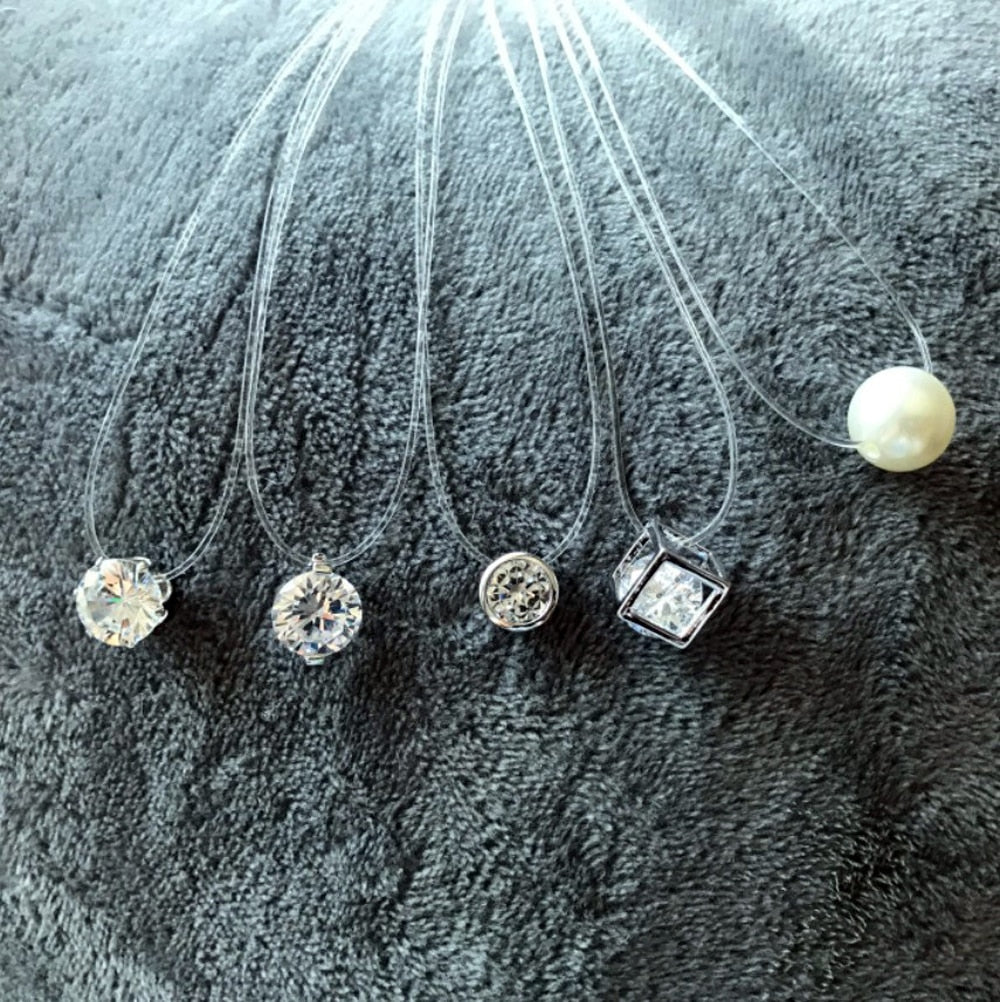 New Personality Fashion Square Imitation Pearl Crystal Zircon Necklace