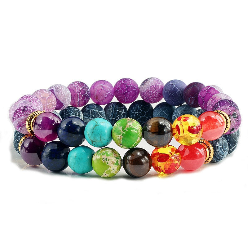 7 Chakra Black Natural Stone Beads Yoga Strand Bracelets