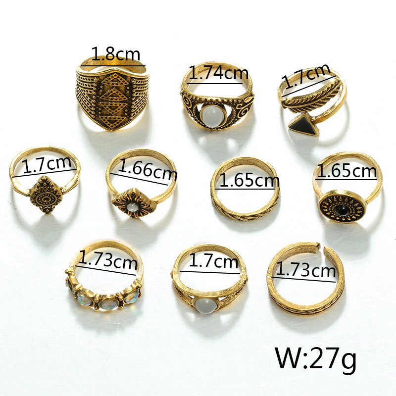 Bohemia Antique Arrow Leaf Carved Rings Sets