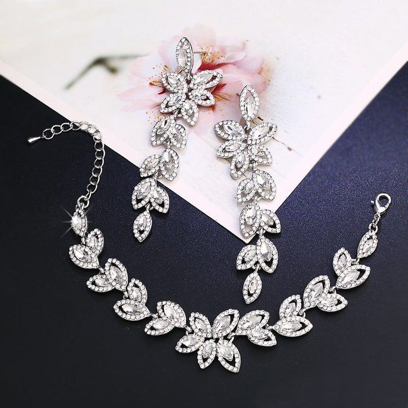 Crystal Bridal Jewelry Sets Gold Flower Earrings Bracelets Wedding Jewelry Sets