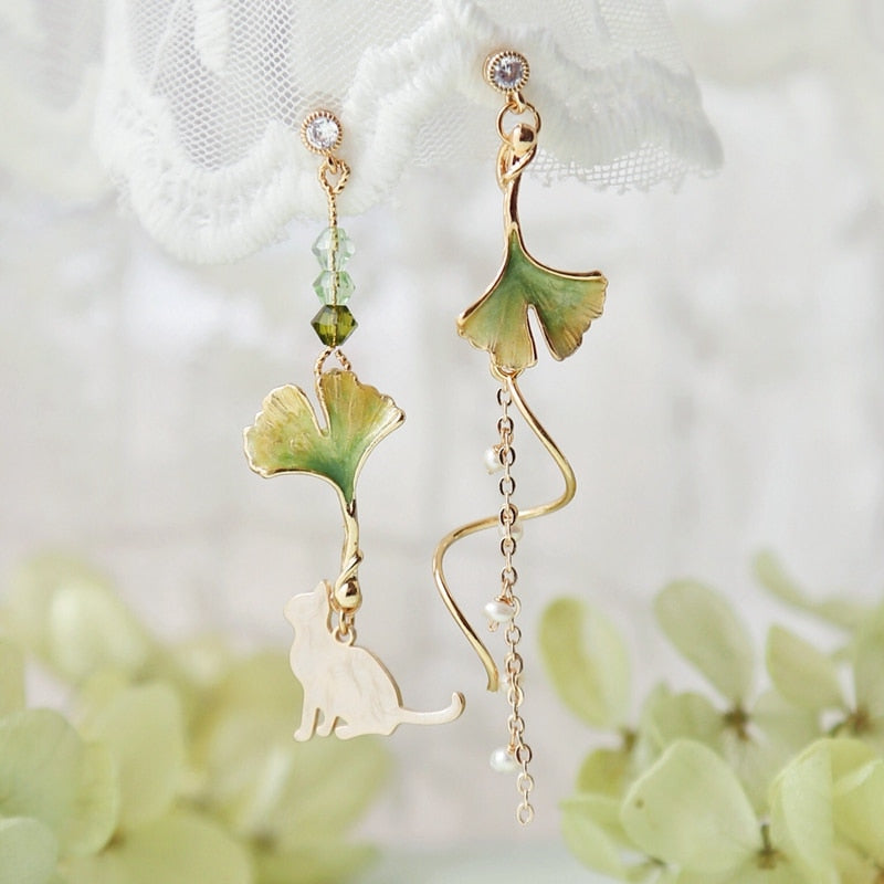 New Elegant Metal Flower Cute Cat Dangle Earrings For Women